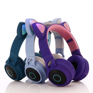 Cute Cat Earphones Bluetooth Wireless Ear Headphone Flashing For Girls